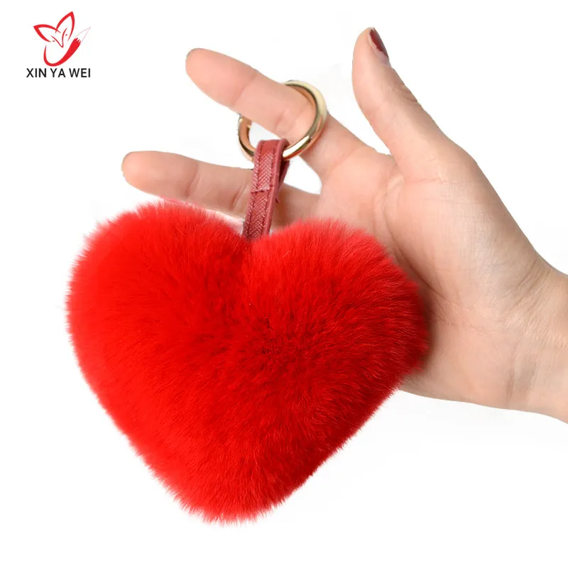 

Хит продаж, милый женский брелок из 100% натурального кроличьего меха, пушистый брелок в форме сердца, модное ювелирное изделие