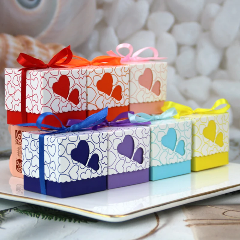 50 cajas de dulces con corazón de amor con cinta, recuerdo de bautizo, Baby Shower, recuerdos de boda, regalos para invitados, suministro para fiesta