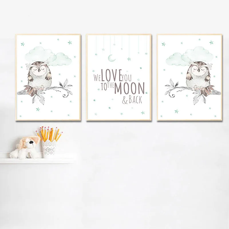 С рисунком мультяшной Совы детская плакат Детские граффити Печать на холсте