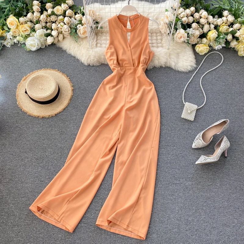 Женский комбинезон без рукавов Knock летний сексуальный с открытой спиной высокой