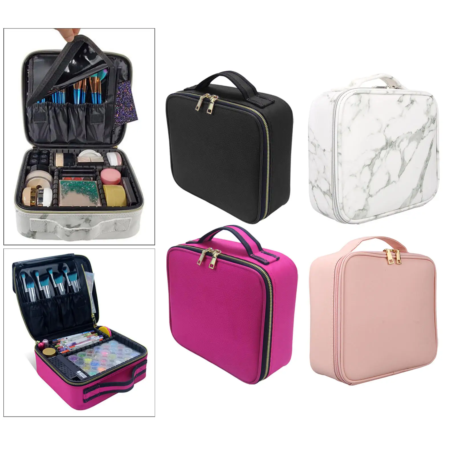 

Travel Makeup Bag Cosmetic Cases Organizer Waterproof for Make up Brushes Portable Adjustable Dividers Make up Makeup Case