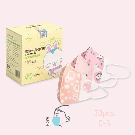 0-3g 30 шт., маска для рта, унисекс, мультяшная, аниме, милая форма, для детей 0-12 лет, хлопковая, против пыли, бактерии, туман, Ветрозащитная маска - Цвет: 0-3g