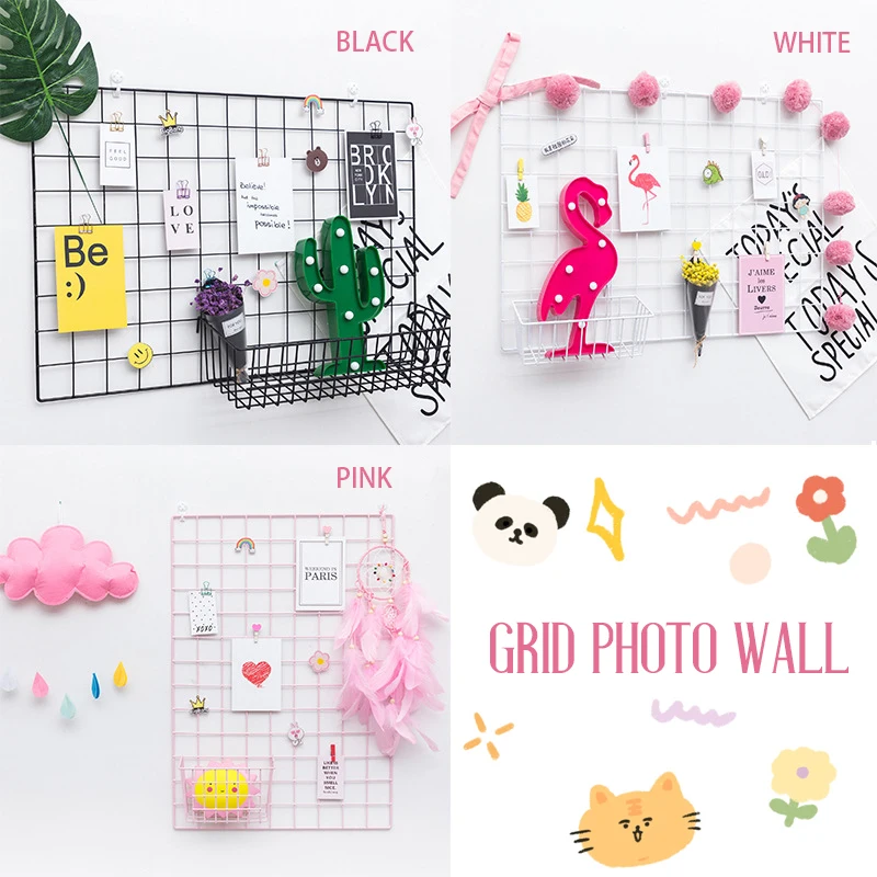 

5 Sizes Nordic Metal Mesh Grid Diy Wall Photos Postcards Wall Art Display Mesh Organizer Pictures Photo Frame Shelf Home Decor
