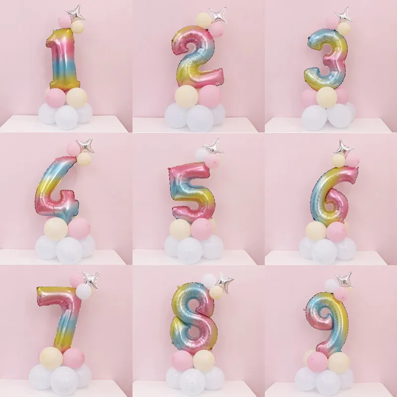 Комбинация радужных розовых синих больших 32-дюймовых воздушных шаров