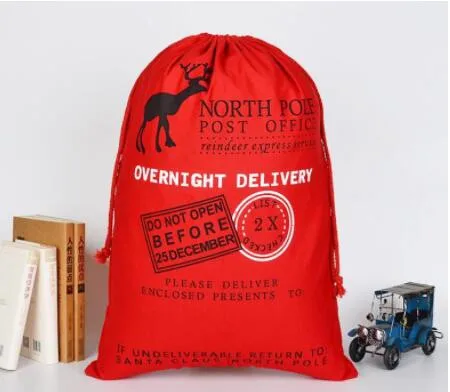 Saco de Pap&aacute; Noel grande de lona para Navidad, bolsa de regalo con cord&oacute;n, a rayas, 50 unids/lote-4