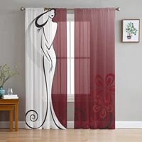 youth bedroom sheer curtains woman long dress flower fashion kitchen study curtains living room holiday decor tulle curtains