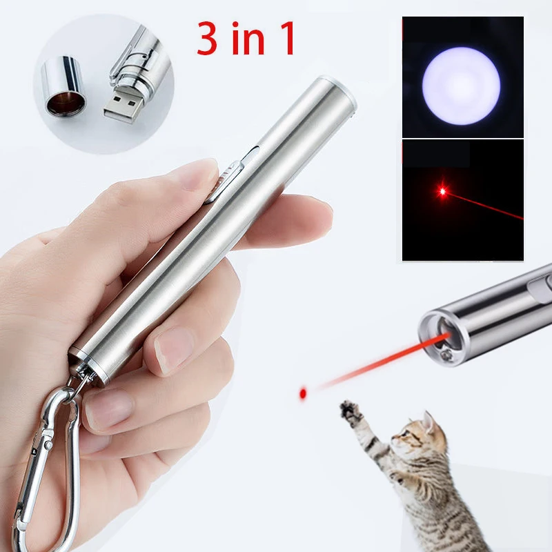 

Pocket Flashlight LED Laser Pointer Light 3modes Function Funny Cats Flashlights Usb Rechargeable Portable Torch Cat Chaser Toys