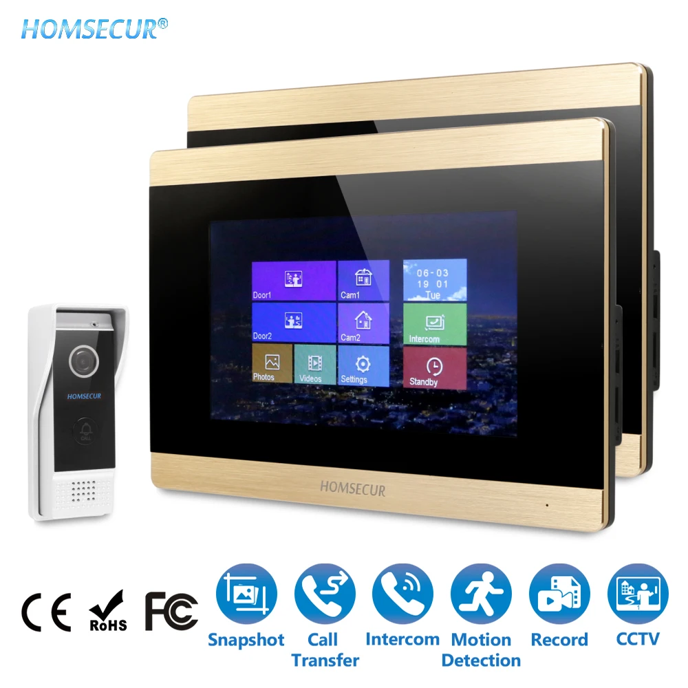 HOMSECUR 7 &quotПроводной Видео и Аудио Смарт Дверной Звонок с Черной Камерой для