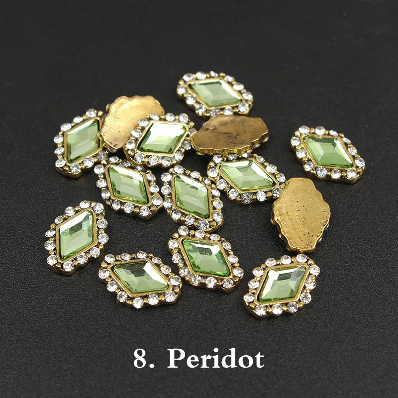 Peridot Новинка 30 шт/50 шт 9x12 мм Ретро металлический сплав стеклянные стразы для ногтей для 3D украшения ногтей Аксессуары для маникюра - Цвет: Peridot