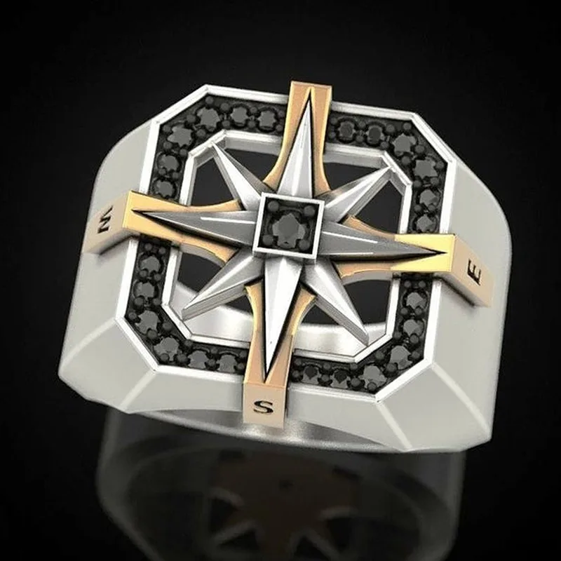 Men's Vintage 925 Silver Viking Compass Seal Ring Gift Jewelry Wholesale for Men size 7-12 | Украшения и аксессуары