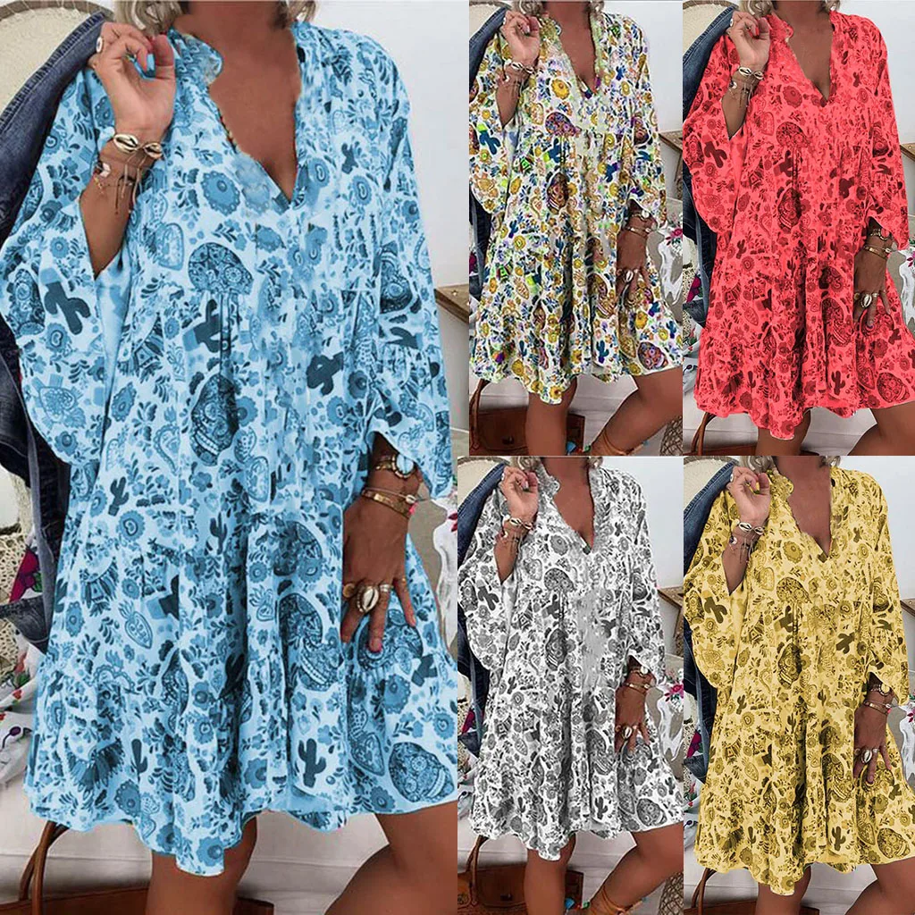 Модное платье с цветочным принтом красного и зеленого цвета Повседневная