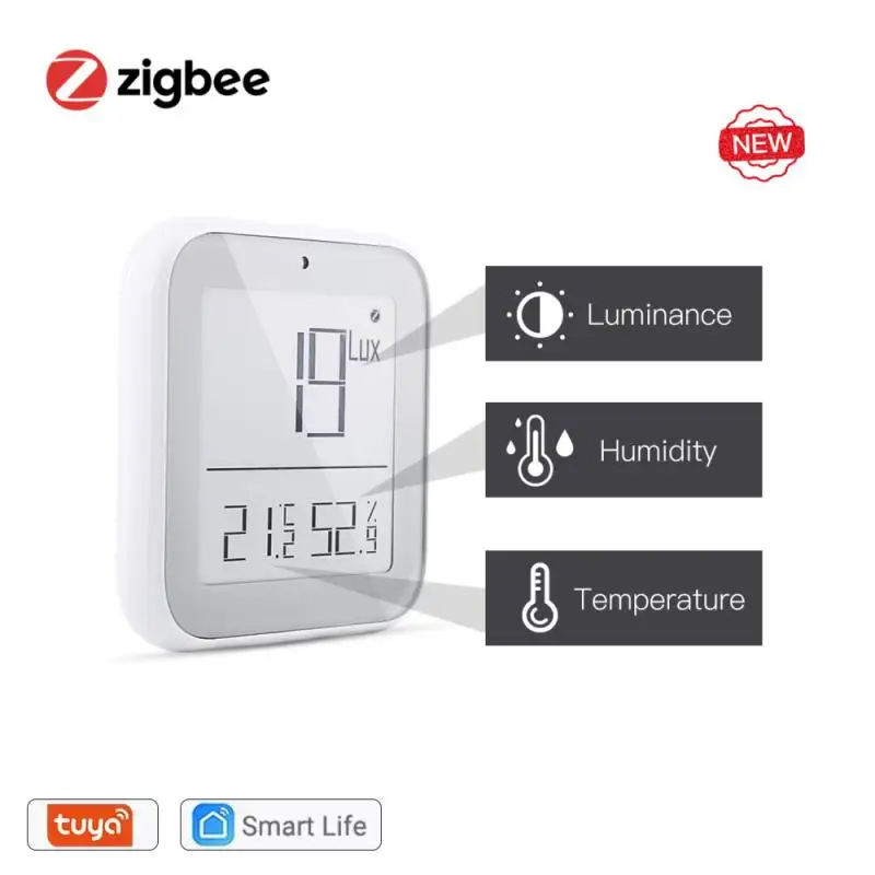 

Датчик температуры и влажности Zigbee Tuya, умный термометр с светильник чиком яркости в режиме реального времени, светочувствительный, с прилож...