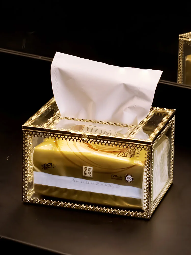 

Creative Hotel Tissue Box Desk Organizer House Clear Simple Multifunction Gold Porta Living Room Tovaglioli Napkin Bag LL60TB