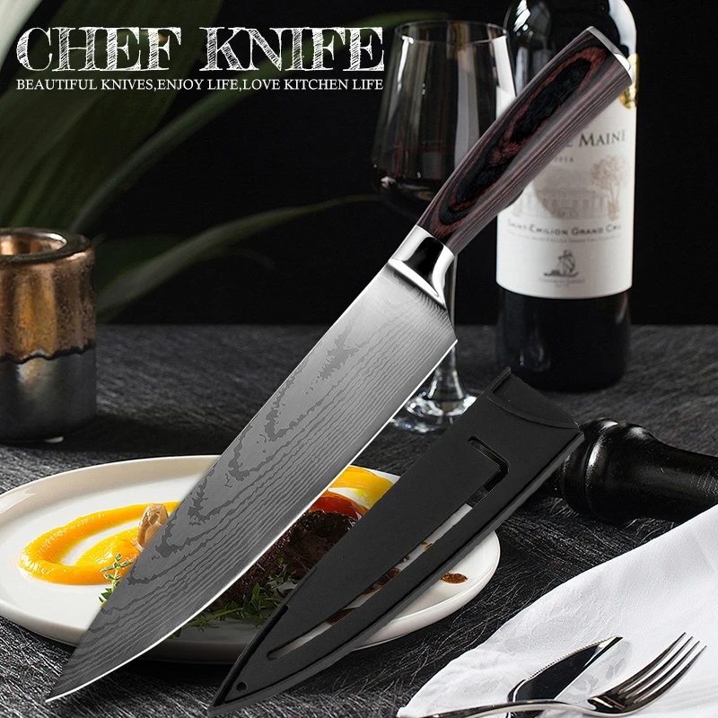

XITUO 8 Inch Stainless Steel Kitchen Knife Chef Knives Japanese Laser Damascus Meat Cleaver Slicing Santoku Knife Cooking Tool