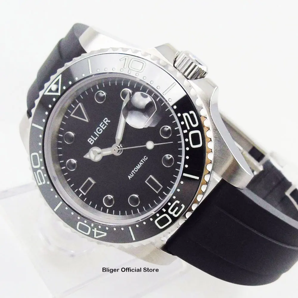 

Новое поступление 40 мм Miyota Move Мужские t автоматические мужские часы Авто Дата светящийся Безель матовый чехол