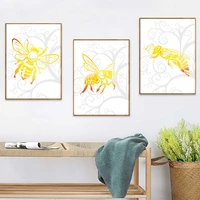 cartoon yellow animal butterfly abstract grey tree canvas painting background wall picture posters children room decoration