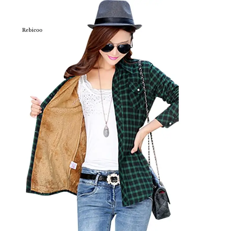 

Women Winter Warm Plus Velvet Thicke Plaid Shirt Style Coat Jacket Women Clothes Tops Female Casual Jacket Outerwear