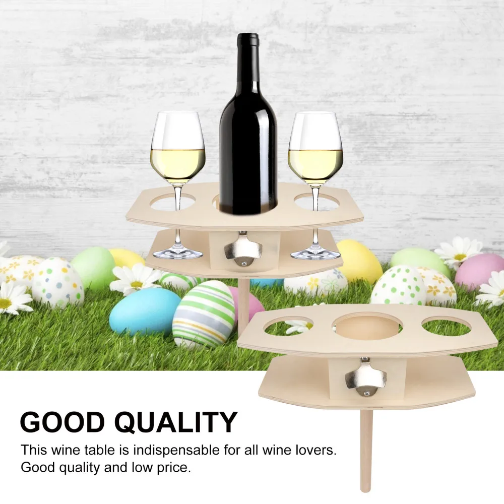 

1Pc Practical Beer Wooden Rack Outdoor Stake Cup Drink Holder Khaki