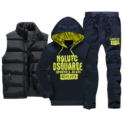 Navy Комплект из 3 предметов, мужской спортивный костюм, жилет, толстовки, штаны, компрессионная одежда для фитнеса, тренировочные спортивные комплекты, спортивный костюм с принтом, мужская одежда - Цвет: Navy