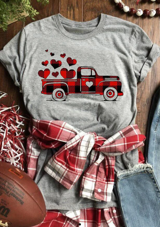 Футболка на День святого Валентина клетчатая с принтом машинками сердечками
