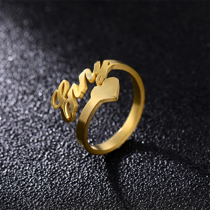 Пользовательское кольцо регулируемое персонализированное именное с сердцем на