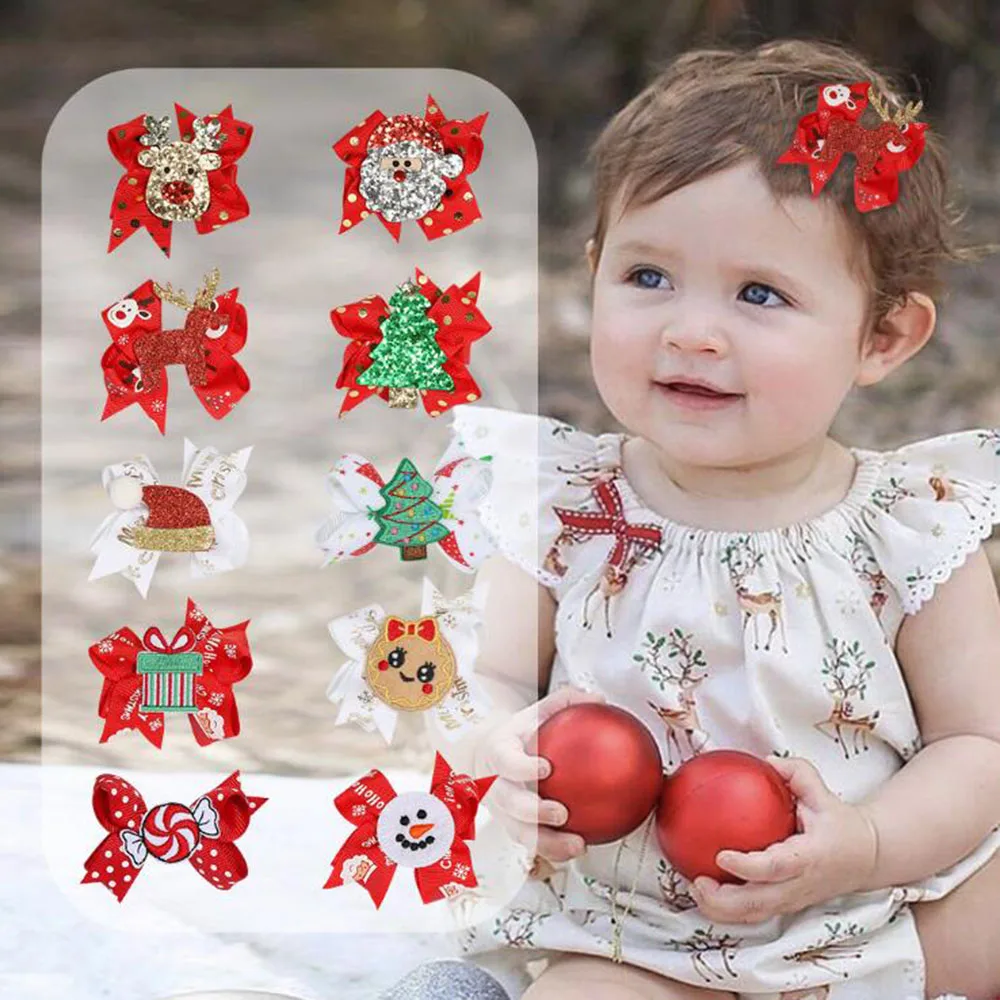 

1pc Christmas Hair Clips For Girls Cute Deer Santa Claus Hairpins Hairgrips Kids Cartoon Bow Hairpin Barrettes Hair Accessories