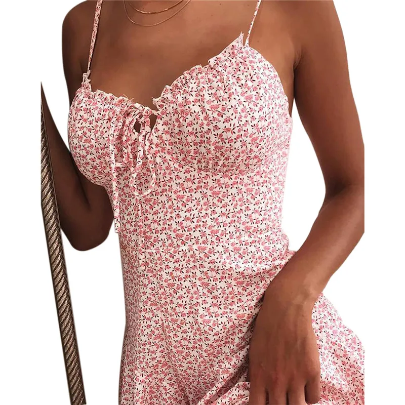 Женское летнее платье в стиле бохо сексуальное шифоновое на бретельках с