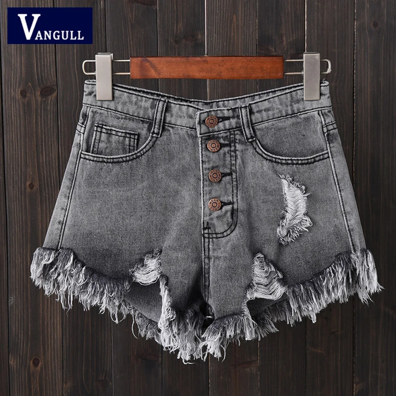 Женские джинсовые шорты Vangull с высокой талией однотонные прямые модные дырками