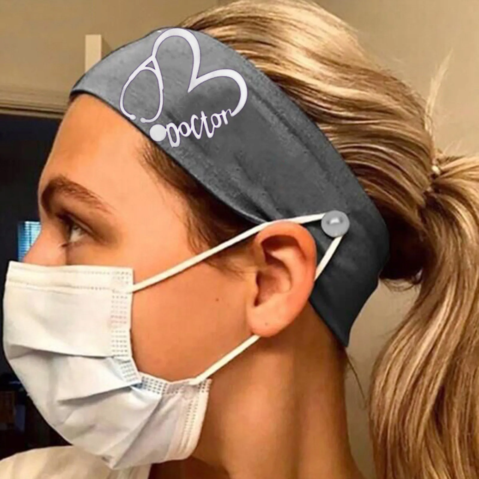 Модные эластичные с буквенным принтом повязка на голову застежкой пуговицу Йо ga