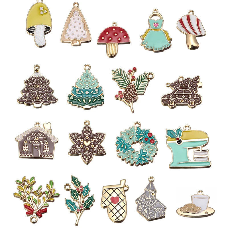 6 шт. эмаль рождественская елка Красные Сосновые шишки рождественский дом