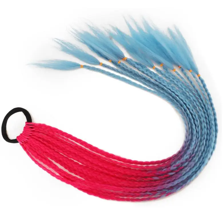 

Ponytail Hair Extensions False Overhead Tail With Rubber Elastic Band Kanekalon Braiding Rainbow Hairpiece Pigtail Synthetic New