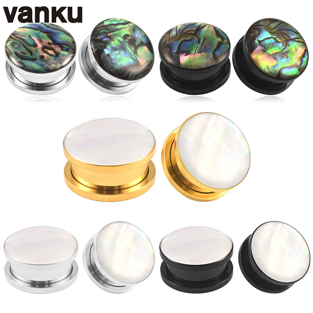 

Vanku 2pcs Luxury Stainless Steel Shell Opal Crystal Ear Screw Plugs Gauges Body Piercing Jewelry Earring Tunnels Expanders