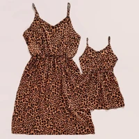 leopard tank mother daughter matching dress mommy and me clothes family look outfits sleeveless mom mum baby dresses promotion