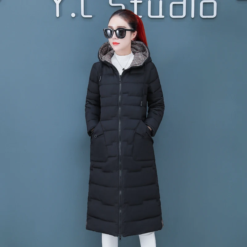 Двойной 2 кристалла по бокам Для женщин зимняя куртка с капюшоном Высокое