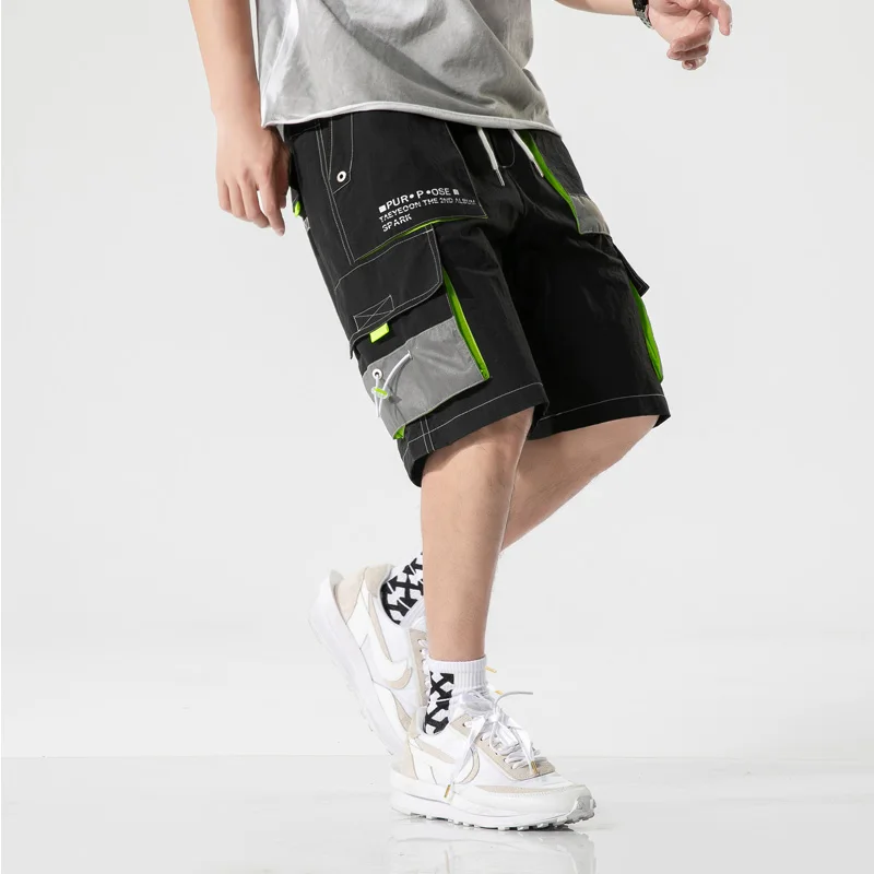 Men Streetwear Hip Hop Sweatshorts 2020 Summer New Shorts Color Block Pockets Korean Fashion Joggers Short Pants Cargo | Мужская одежда