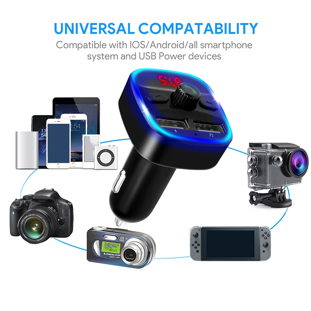 Bluetooth 5.0 Автомобильный MP3-плеер беспроводной FM-передатчик аудио адаптер Hands-free