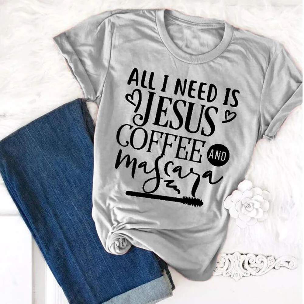 Все что мне нужно это Иисус кофе и тушь для ресниц футболка христианская религия
