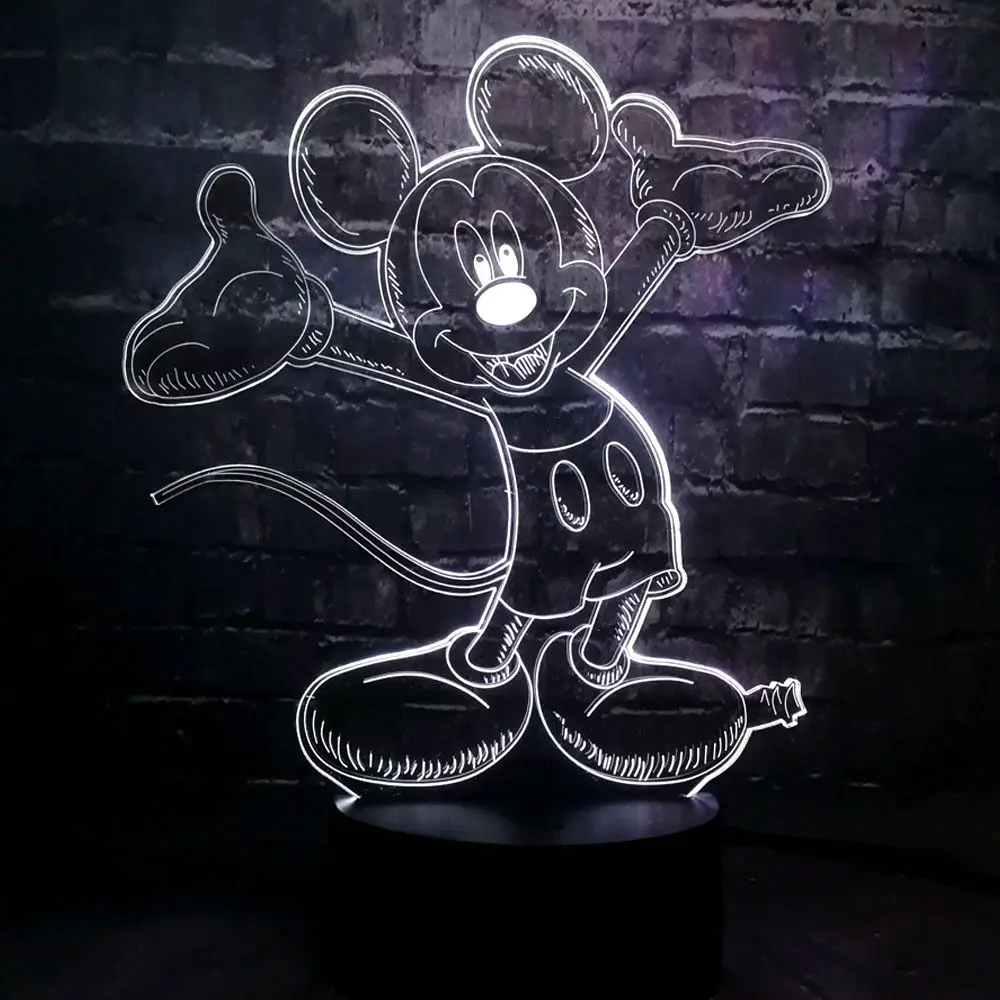 3D мультфильм акриловый Микки Маус светодиодный детские электронные продукты декор комнаты Ночная Атмосфера настольная лампа 7 цветов изменить подарок для детей