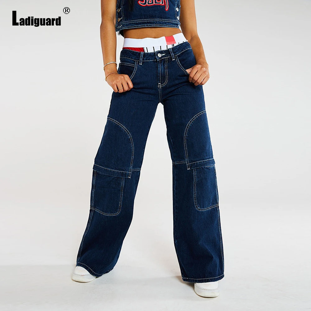Ladiguard Sexy Retro Wide Leg Pants Women's Jeans European Style Fashion Denim Pants Loose Vintage Denim pants Vaqueros Mujer