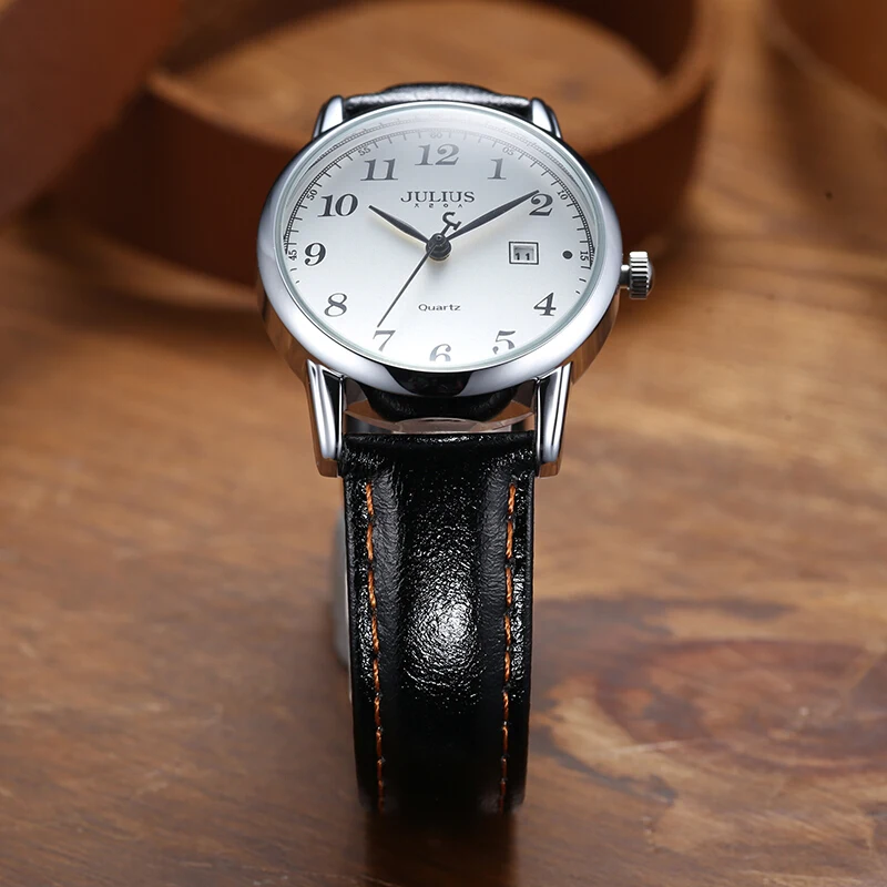 Top Julius Women's Watch Japan Quartz Hours Auto Date Fine Fashion Woman Clock Real Leather Strap Girl's Retro Birthday Gift Box |