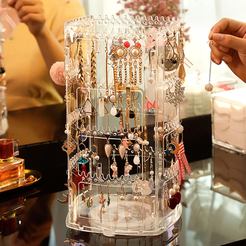 

360 Rotating Clear Earring Holder 4 Tiers Jewelry Organizer Classic Stand Rack Display with 168 Holes 168 Grooves