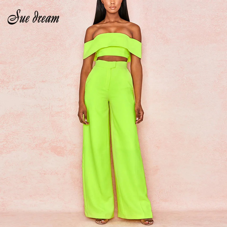 Новинка 2020 модный флуоресцентный зеленый комбинезон без бретелек Женский