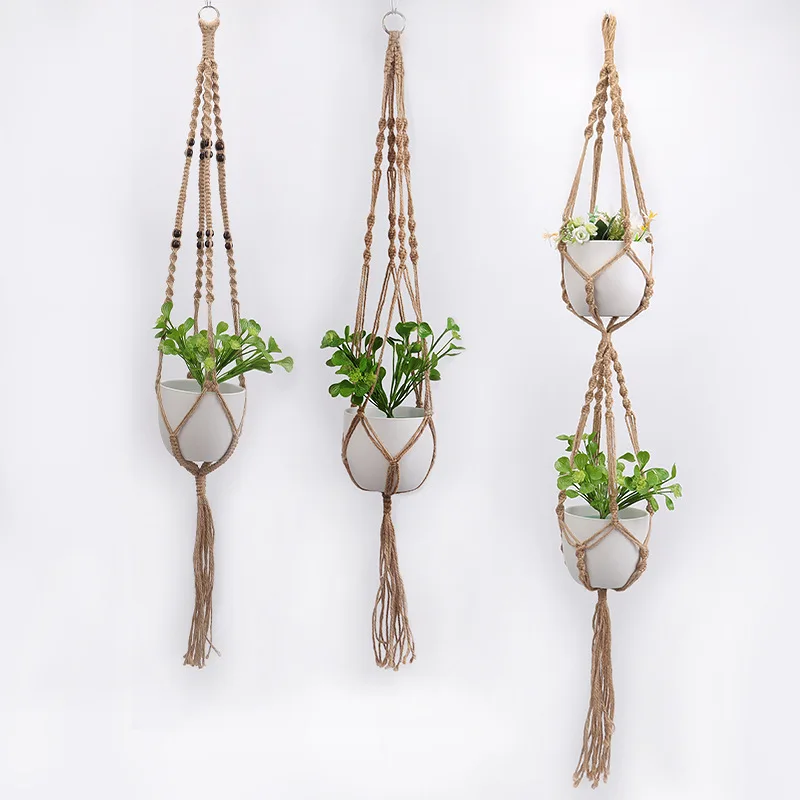 

Vintage Macrame Plant Hanger Hanging Planter Basket Decorative Jute Hand Woven Garden Flowerpot Holder Indoor Outdoor Home Decor