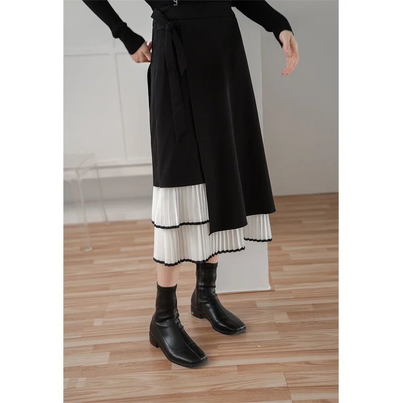 

Women Fashion Japanese Harajuku Irregular Streetwear Skirts Black Patchwork Ladies Elegant Long High-waisted Skirt Female 2021