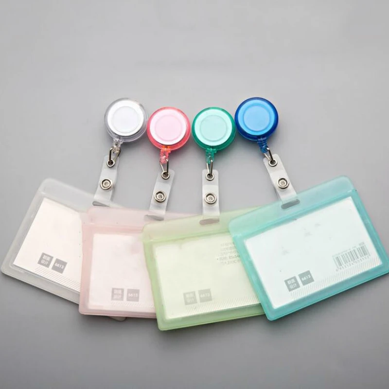 

1set PP Badge Holder with Retractable Badge Reel Staff Volunteer Work Card ID Card Display Card Sleeve Office Business Supplies