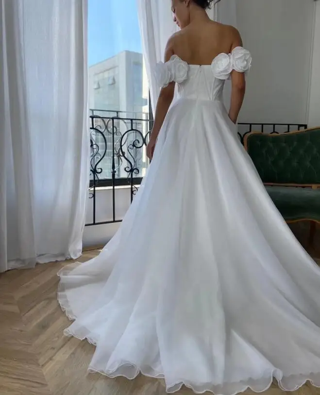 LORIE белое свадебное платье с открытыми плечами Пляжное топом шнуровкой вышивкой