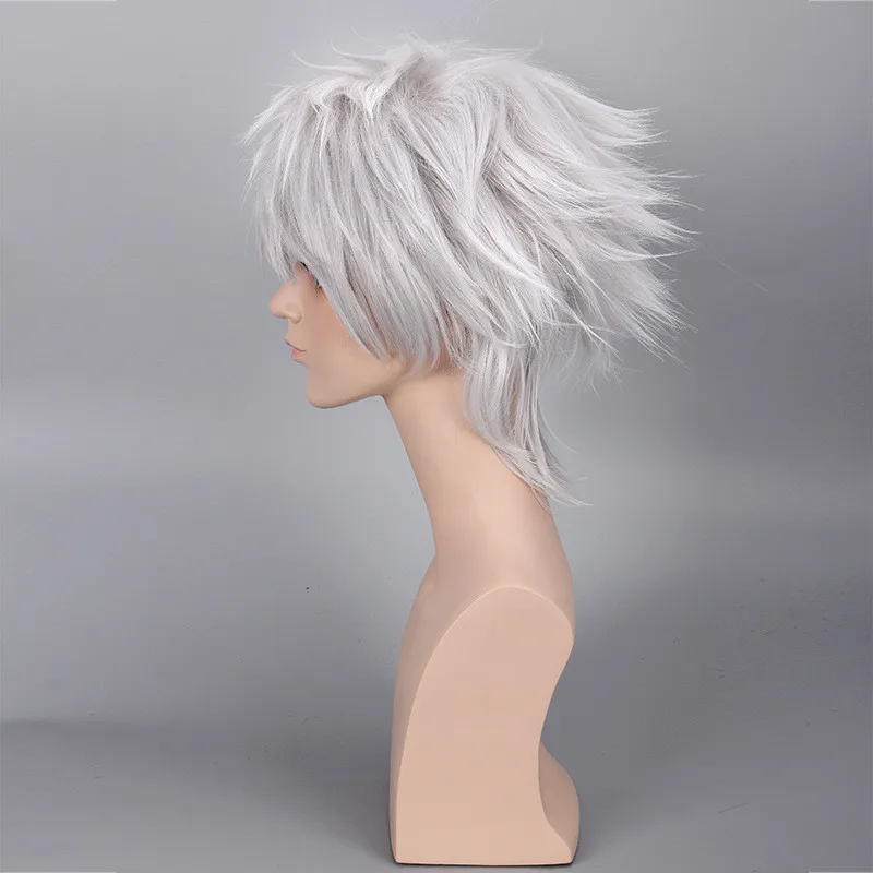 

Anime NINJA Hatake Kakashi Cosplay Wigs Halloween Party Stage Play Silver White Short Hair Head Costume Cosplay