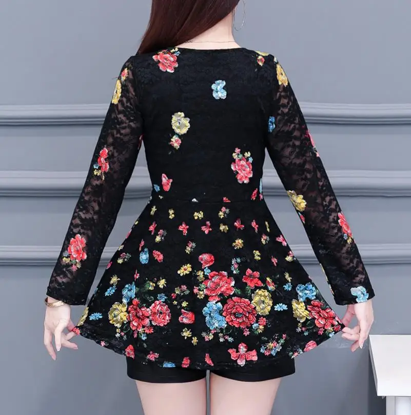 Женская блузка с длинным рукавом Повседневная приталенная цветочным принтом