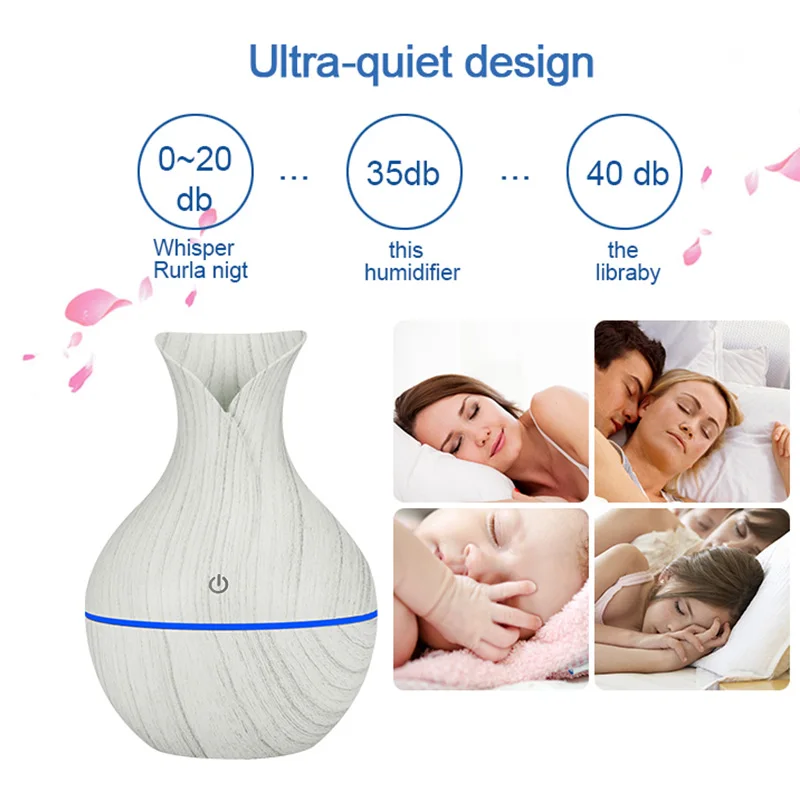 

USB aroma oil diffuser White Grain electric humidifier ultrasonic air humidifier aromatherapy LEDlight mist maker for home