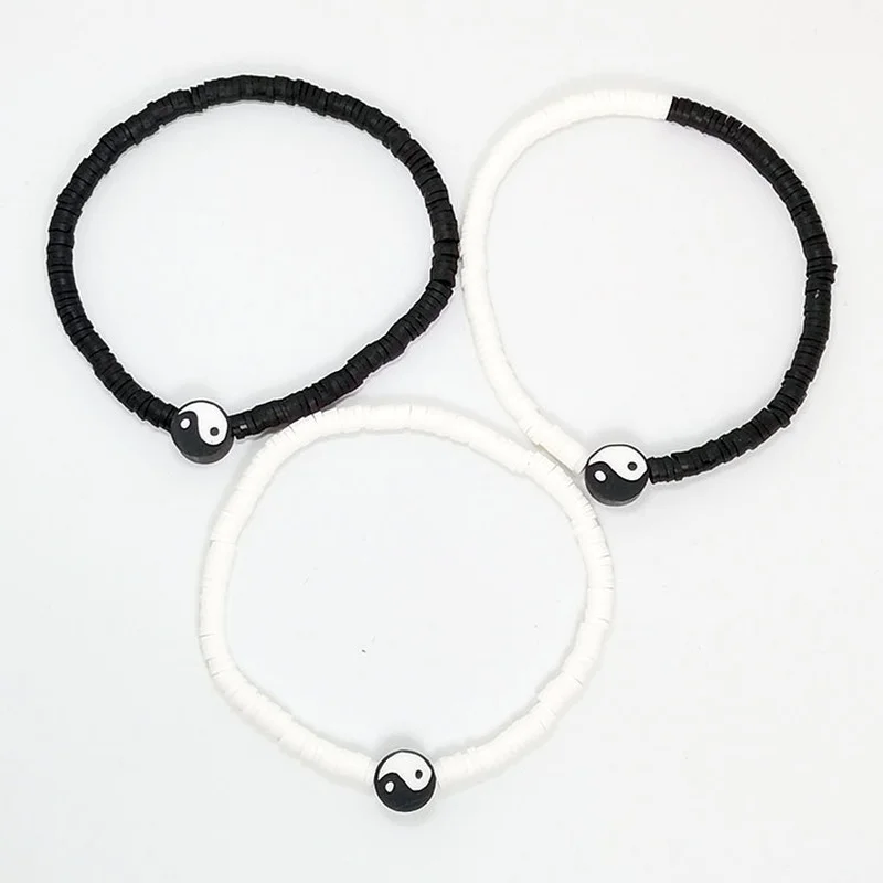 

Soft Pottery rainbow colored clay smiley bracelets Yin Yang Bagua Chinese Tai Chi Bracelet Multilayer Elastic Bracelet for Women